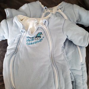 TWO Blue Size Small (3-6 months) Baby Merlin's Magic Sleepsuits